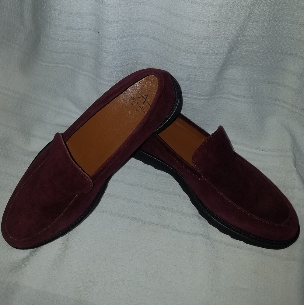 Raspberry suede Aquatalia loafers with chunky sole